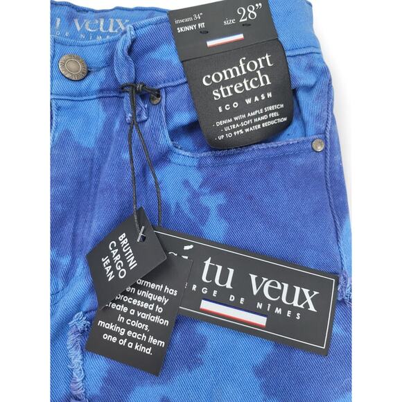 Si Tu Veux Brutini‎ Cargo Jeans Blue 28 Skinny Fit Stacked Grunge Street Style - Picture 3 of 7